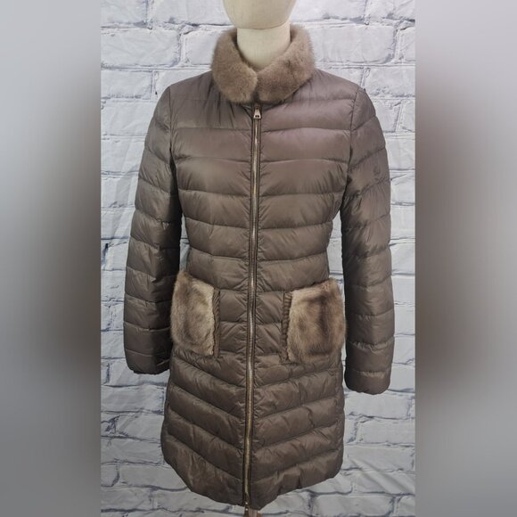 Moncler Women's Winter Jacket Coat Goose Down Mink Fur Green Midi size 1 Small - Picture 1 of 16